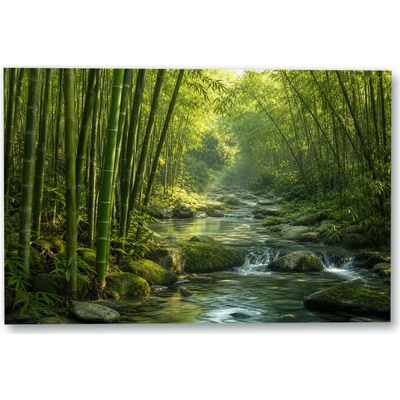 Plakát – Bambusový háj s kamenitým potokem 135 × 90 cm Bez rámu Ne Bez rámu