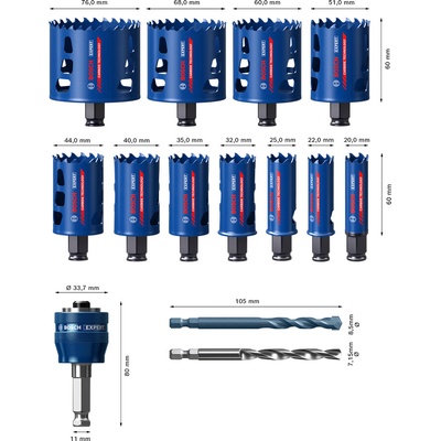 14-dielna súprava dieroviek Bosch EXPERT Tough Material 20-76 mm Dostupné varianty: 14dielna sada dieroviek Bosch EXPERT Tough Material 20/22/25/32/35/40/44/51/60/68/76 mm