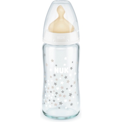 Nuk Стъклено шише с каучуков биберон NUK - First Choice, TC, 240 ml, 0-6 месеца, Бяло (10745122-Бял)