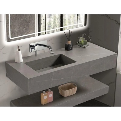 Inter Ceramic Мивка за баня PIETRA 12049/120G LEFT БЕЗ ОТВОР, стенен монтаж, кварц, сив мат, 120x50x18см (12049/120G LEFT БЕЗ ОТВОР)