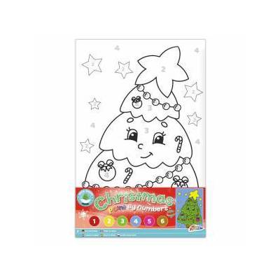 Платно за рисуване по номера, коледна елха, 29.7см x 19.5см, XMAS, шест цвята боя и четка, 1620912C