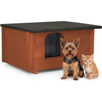 Dechland изолирана къща за кучета, котки с отварящ се плосък покрив M - brown (BP-01-M-KA)
