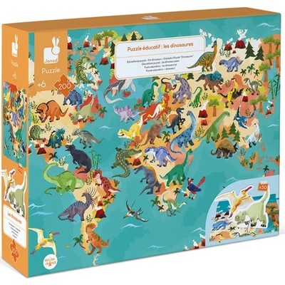 Janod Образователен пъзел Janod от 200 части - Динозаври (J02679)