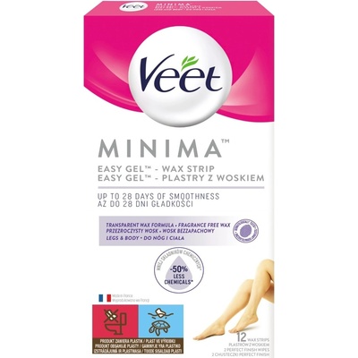 Veet Minima Hypoallergenic Wax Strips Legs depilační voskové pásky na nohy a tělo 12 ks