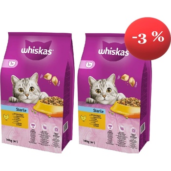 Whiskas Sterile 2x14кг - суха храна за възрастни котки след кастрация, с вкусно пилешко месо