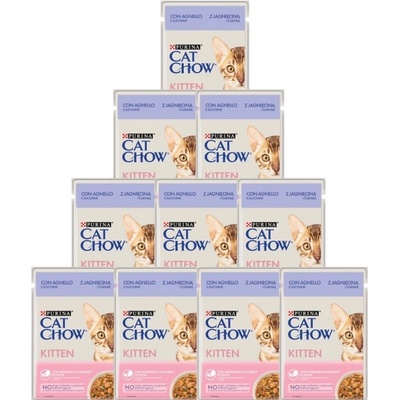 CAT CHOW Krmivo pre mačiatka s jahňacím mäsom a cuketou v omáčke 10x85 g