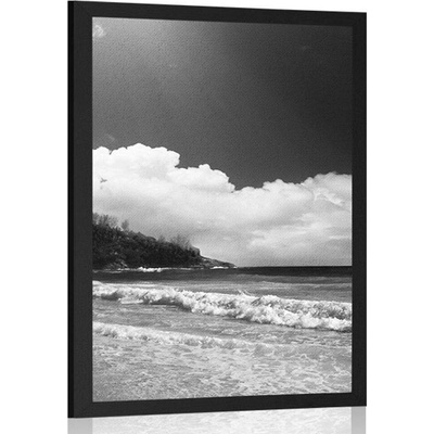 Plakát nádherná pláž na ostrově Seychely v černobílém provedení - 40x60 silver