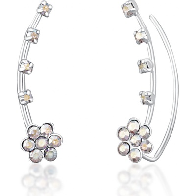 JwL Luxury Pearls kvetinové pozdĺžne náušnice s kryštálmi JL0722