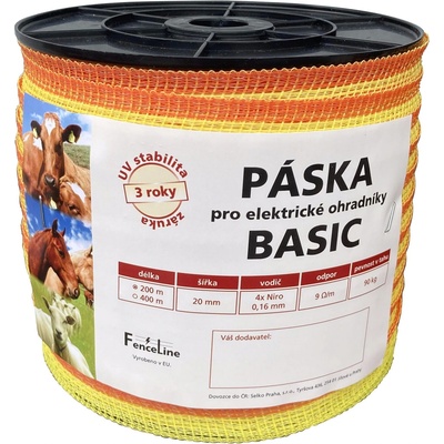 Páska BASIC 20 mm pro el. ohradník, 4x0,16 mm Niro, žluto-oranž. - 200 m