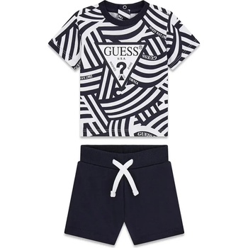Guess Комплект за бебе момче с тениска в тъмно синьо и бяло райе и къси панталони Guess