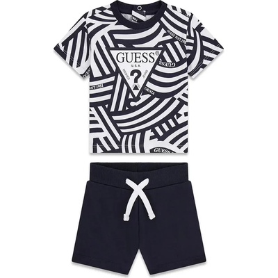 Guess Комплект за бебе момче с тениска в тъмно синьо и бяло райе и къси панталони Guess