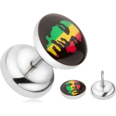 Šperky eshop falešný plug do ucha z chirurgické oceli rastafariánský motiv PC27.06