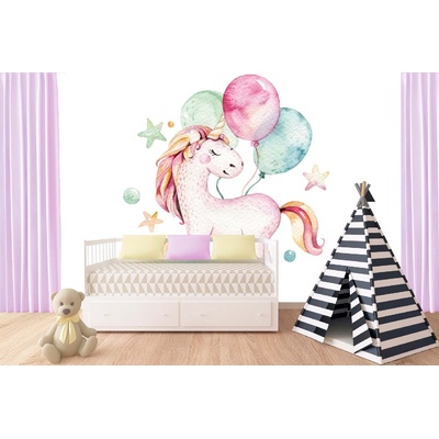 DIMEX ART Самозалепваща се флизелинова фототапета еднорог с балони 375 x 250 см