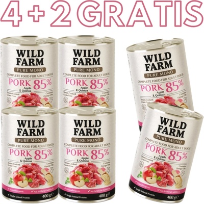 WILD FARM PURE MONO Свинско с ябълка и киноа 6x400 г - монопротеинова храна за кучета