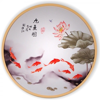 Asijský obraz v dřevěném rámu pr. 60 cm - Koi