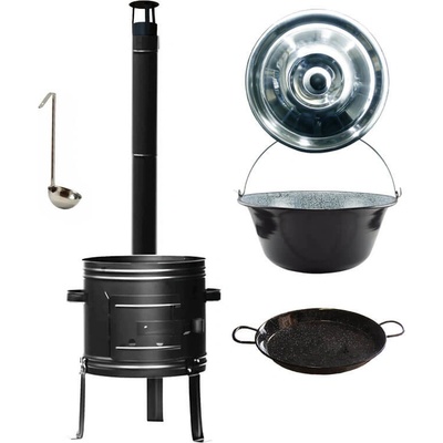 Green Home kotlík na guláš smalt 25 l, Paella pánev 46 cm smalt, Green Home kotlina 42 cm KOV + demontovatelné nožičky, poklice nerez INOX, naběračka nerez INOX – Zboží Dáma