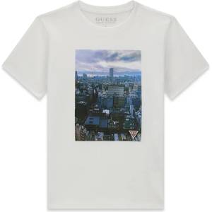 GUESS Бяла тениска за момче с цветна снимка отпред и лого Guess