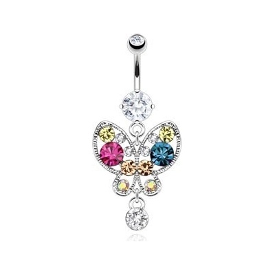 Šperky Eshop - Piercing do pupku z ocele - pestrofarebný motýľ AB17.12