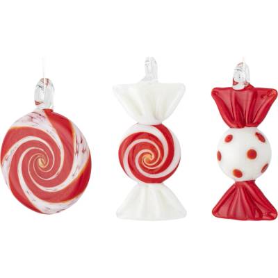 Sada vánočních ozdob ve tvaru karamelek Bloomingville FESTIVE, 3ks | bílá, červená