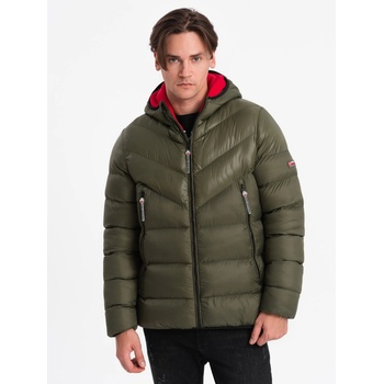 Ombre Men's quilted winter jacket with combined materials Dark