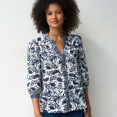 Halenka s 3/4 nabíranými rukávy a potiskem režná/nám.modrá – Hledejceny.cz