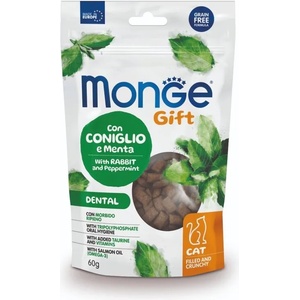 Monge Gift filled and crunchy dental cat лакомство за котки за дентална грижa със заешко и мента 60gr