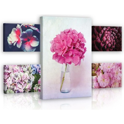 Postershop Obraz na plátně: Růžové květiny - set 1ks 70x50 cm a 4ks 32,4x22,8 cm