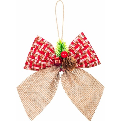 Dekorácia MagicHome Vianoce, mašľa, so šiškou, 18 cm