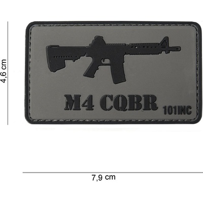 Gumová nášivka 101 Inc zbraň M4 CQBR - sivá