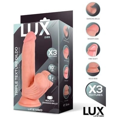 LUX Dirk trojitá textúra dildo s hojdačkovými guľôčkami 10" Cl,10