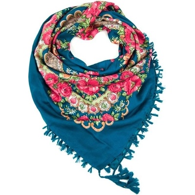 ArtOfPolo folková šatka s kvetmi modrá