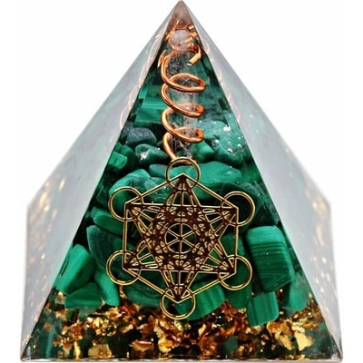 Nefertitis Orgonit pyramida Hexagram s malachitem a krystalem křišťálu NF45417 - 5 x 5 cm