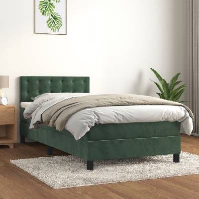 vidaXL 3141523 Boxspring postel s matrací samet / barva Tmavě zelená