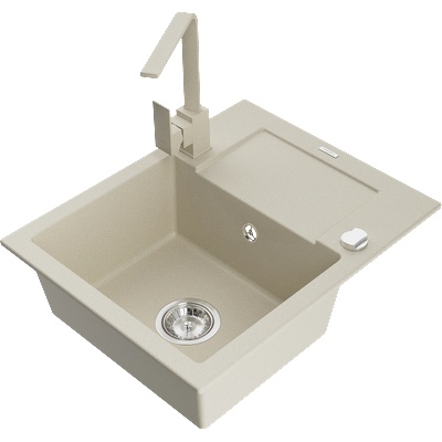 Mexen Enzo гранитна мивка с 1 отделение, с отцедник и кухненски смесител Rita, бежов - 6506-69-670300-69 (6506-69-670300-69)