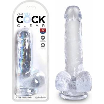 Image 1 of Топ дилдо с тестиси в прозрачен цвят, 17, 8см. - King Cock Clear (PIPE575220)
