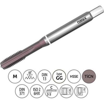 Narex Ždánice 041538029030000 - Závitník strojní M 3 x 0,5mm typ 3042 kód 1080 TiCN, lícování ISO 2 (6HX), DIN371