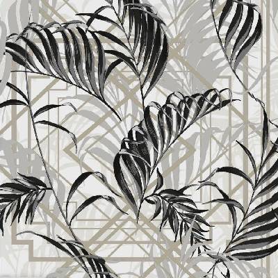 Obrus PVC 204B, metráž, 20 m x 140 cm, listy papradie čierne, IMPOL TRADE