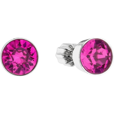 Evolution Group stříbrné pecka se Swarovski krystaly růžové kulaté 31113.3 fuchsia