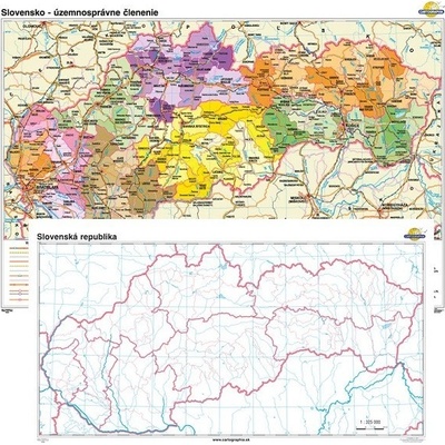 Cartographia Slovensko - územnosprávne členenie + slepá mapa DUO (160x120 cm – 1:275000), nástenná, fóliovaná, lištovaná
