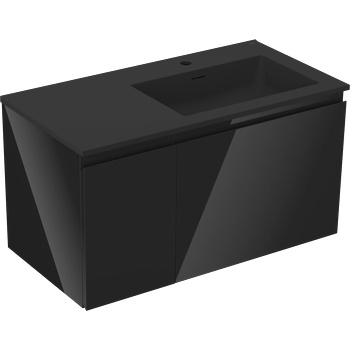 Mexen Orio шкаф за баня 90 cm с мивка Otis дясна, 1S, 1D, черен гланц/черен мат - 91A13-09047-3-BBFF70-W18P71 (91A13-09047-3-BBFF70-W18P71)