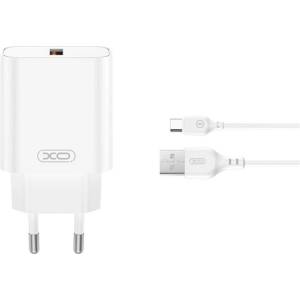 XO Зарядно устройство за електрическата мрежа XO CE33 USB гнездо 18W, бързо зарядно устройство 3.0 + кабел Type-C, БЯЛО XO-CE33+TYPEC (XO-CE33+TYPEC)