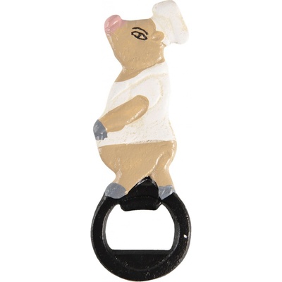Otvírák na láhve ve tvaru prasete s kuchařskou čepicí - 5*0.5*13 cm - Clayre & Eef