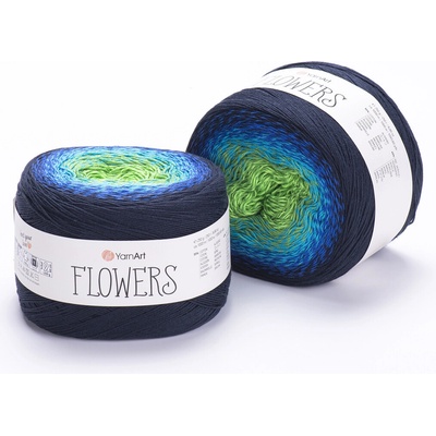 Yarn Art příze Flowers 300 jasná zelená, tyrkys, modrá, temně modrá
