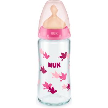 Nuk Стъклено шише с каучуков биберон NUK - First Choice, TC, 240 ml, 0-6 месеца, Розово (10745122-Розов)