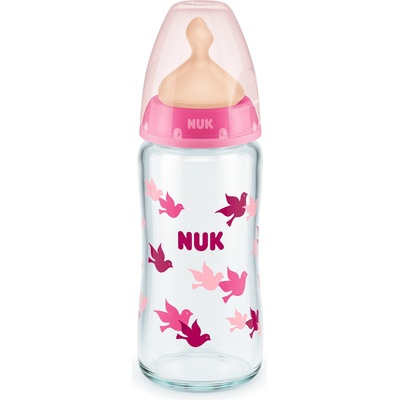 Nuk Стъклено шише с каучуков биберон NUK - First Choice, TC, 240 ml, 0-6 месеца, Розово (10745122-Розов)