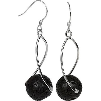 JwL Jewellery Dlhé strieborné náušnice s čiernymi lávovými kameňmi JL0280