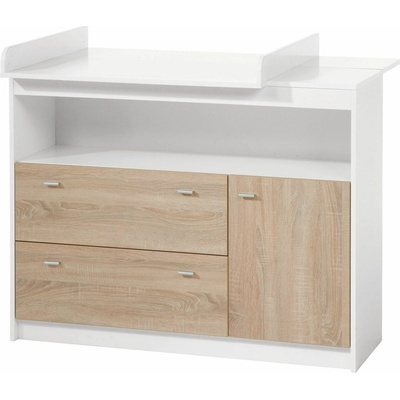 Biela/v prírodnej farbe nízka detská komoda v dekore duba s prebaľovacím pultom 117x98 cm Gabriella – Roba