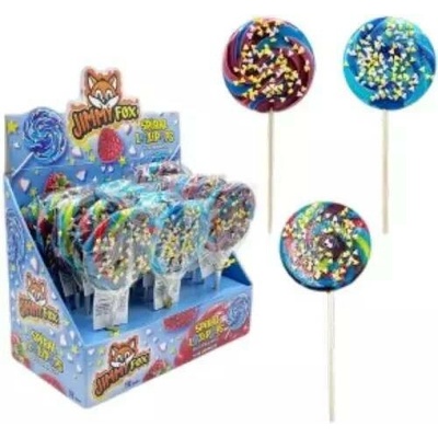 JimmyFox lízátko spiral raspberry with sprinkles 18 x 50 g