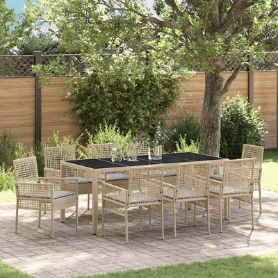 vidaXL Комплект за хранене в градината 9 pcs Бежово полиратан (3334884)