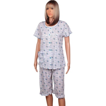 Дамска макси пижама в бяло със сини цветя